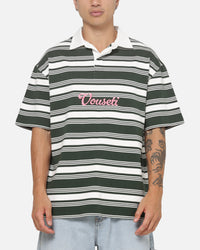 Vouseti Post Game Polo Shirt Money Green White Stripe