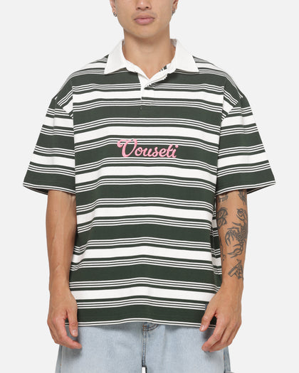 Vouseti Post Game Polo Shirt Money Green White Stripe