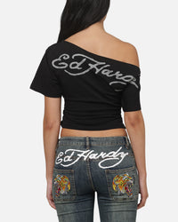 Ed Hardy Women's Off Shoulder T-Shirt Black