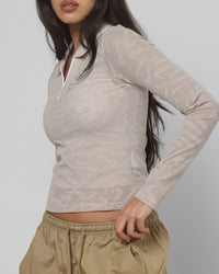 Nike Women's Sportswear Chill Knit Tight Mod Cropped Long Sleeve Lace Top Cream