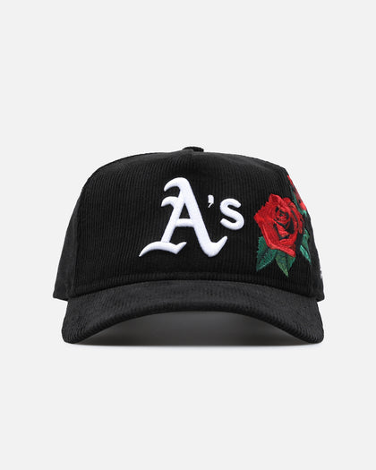New Era Oakland Athletics 'Corduroy Roses' Golfer Pre-Curved Snapback Black Corduroy/White