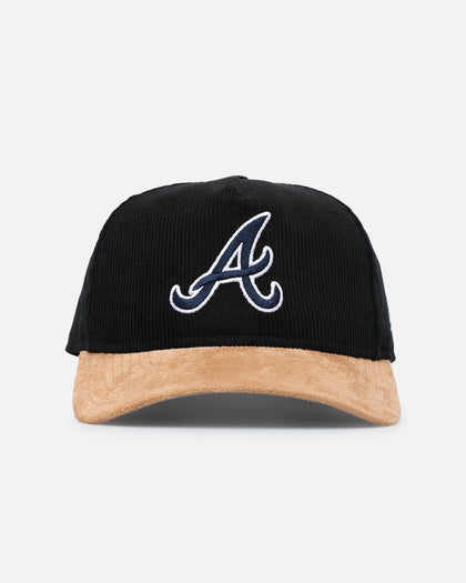 New Era Atlanta Braves 'Corduroy Suede' Pre-Curved Golfer Snapback Washed Black