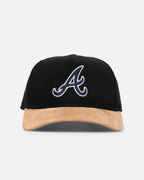 New Era Atlanta Braves 'Corduroy Suede' Pre-Curved Golfer Snapback Washed Black
