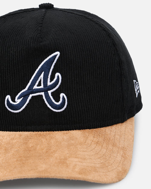 New Era Atlanta Braves 'Corduroy Suede' Pre-Curved Golfer Snapback Washed Black