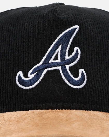 New Era Atlanta Braves 'Corduroy Suede' Pre-Curved Golfer Snapback Washed Black