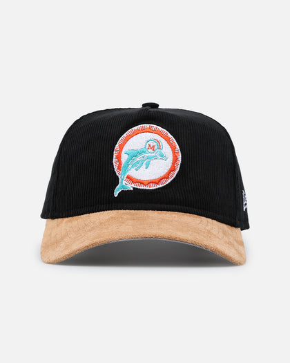 New Era Miami Dolphins 'Corduroy Suede' Pre-Curved Golfer Snapback Washed Black