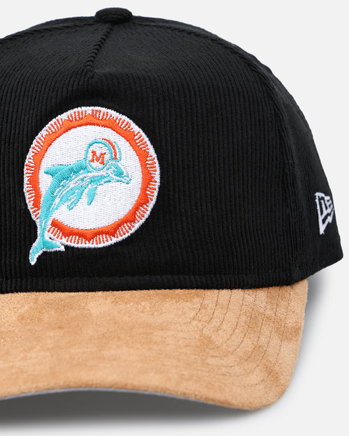 New Era Miami Dolphins 'Corduroy Suede' Pre-Curved Golfer Snapback Washed Black