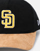 New Era San Diego Padres 'Corduroy Suede' Pre-Curved Golfer Snapback Washed Black