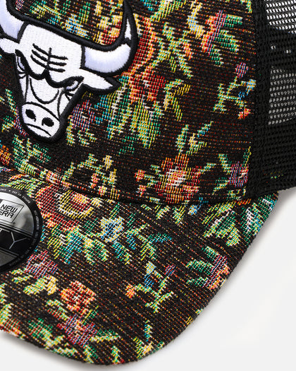 New Era Chicago Bulls 'Black Floral Tapestry' 9FORTY A-Frame Trucker Snapback Tapestry