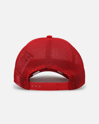 New Era Las Vegas Raiders 'Podium Pack' Pre-Curved Golfer Trucker Snapback Scarlett/Metallic