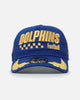 New Era Miami Dolphins 'Podium Pack' Pre-Curved Golfer Trucker Snapback Light Royal/Metallic