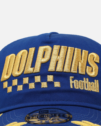 New Era Miami Dolphins 'Podium Pack' Pre-Curved Golfer Trucker Snapback Light Royal/Metallic