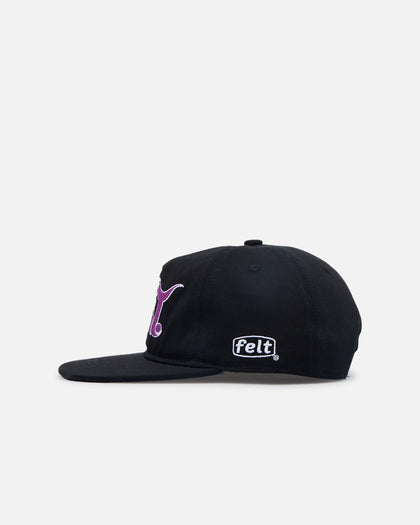 Felt Circle Pit 6 Panel Snapback Hat Black