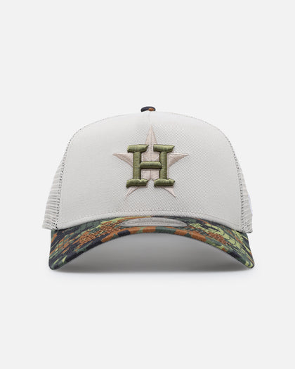 New Era Houston Astros "Camo Visor" 9FORTY A-Frame Trucker Snapback Stone/Olive