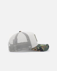 New Era Pittsburgh Pirates "Camo Visor" 9FORTY A-Frame Trucker Snapback Stone/Olive