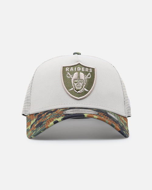 New Era Las Vegas Raiders "Camo Visor" 9FORTY A-Frame Trucker Snapback Stone/Olive