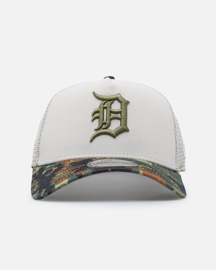 New Era Detroit Tigers "Camo Visor" 9FORTY A-Frame Trucker Snapback Stone/Olive