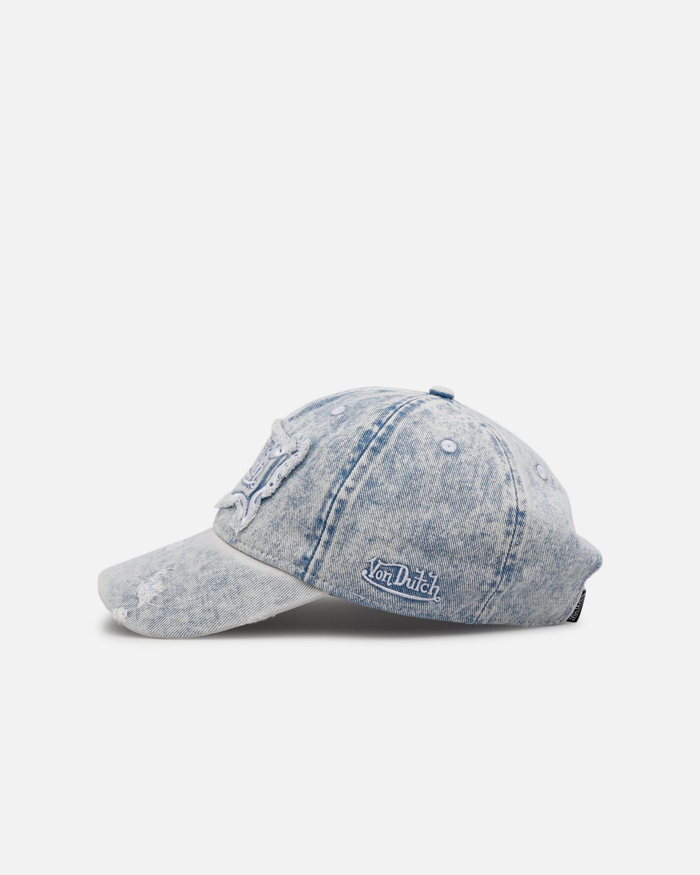Von Dutch Washed Denim Dad Strapback Hat Light Blue | Culture Kings
