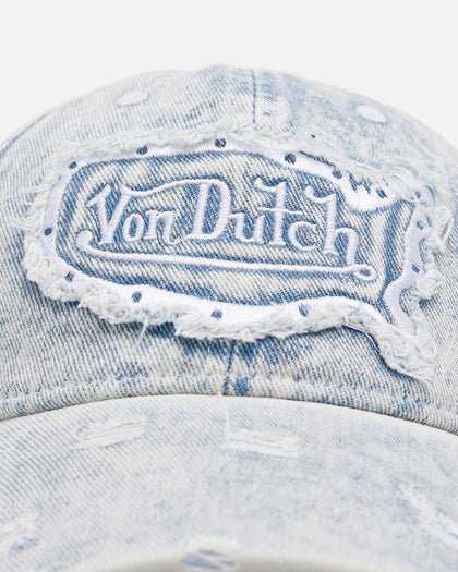 Von Dutch Washed Denim Dad Strapback Hat Light Blue
