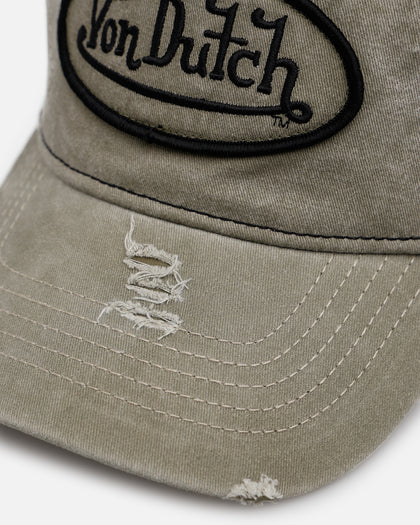 Von Dutch Washed Unstructured Trucker Snapback Washed Olive
