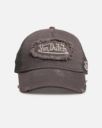 Von Dutch Distressed Patch Trucker Snapback Grey