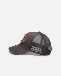 Von Dutch Distressed Patch Trucker Snapback Grey
