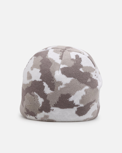 Loiter Motor Skull Knit Beanie Snow Camo
