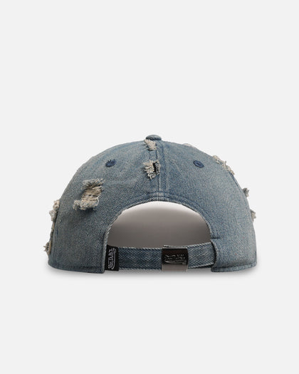 Von Dutch Washed Denim Strapback Hat Light Blue Acidwash