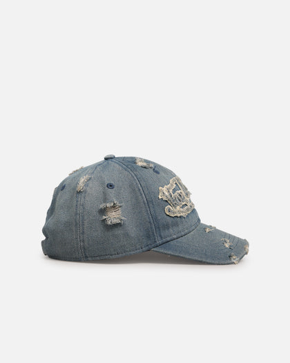 Von Dutch Washed Denim Strapback Hat Light Blue Acidwash