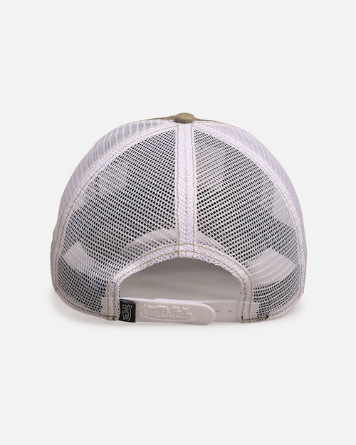 Von Dutch Destroyed Twill Trucker Snapback Washed Khaki