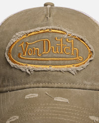 Von Dutch Destroyed Twill Trucker Snapback Washed Khaki
