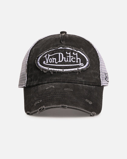 Von Dutch Destroyed Twill Trucker Snapback Washed Black