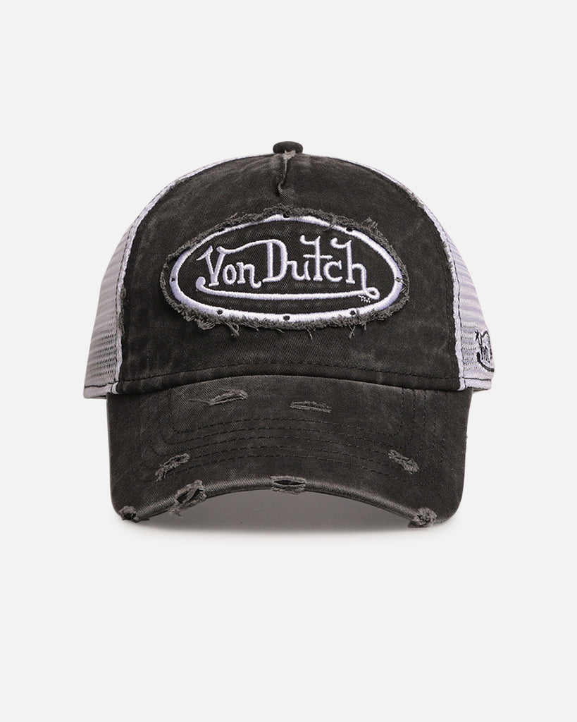 Von Dutch Destroyed Twill Trucker Snapback Washed Black | Culture Kings