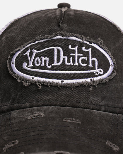 Von Dutch Destroyed Twill Trucker Snapback Washed Black
