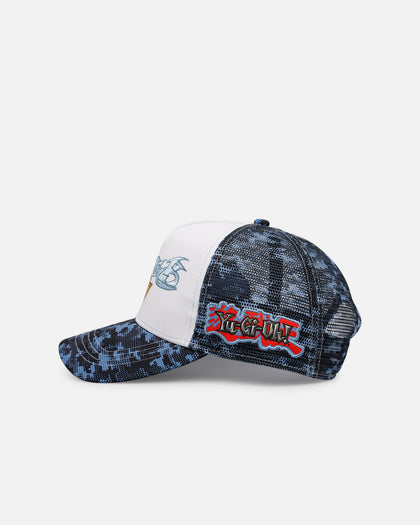 Loiter X Yu-Gi-Oh! Blue Eyes Toon Dragon Trucker Snapback Hat Blue Camo