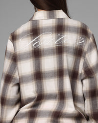 Loiter Heaven Distressed Flannel Button Up Shirt Brown/Beige