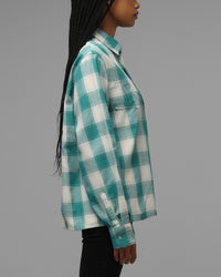 Loiter Hybrid Flannel Button Up Shirt Green-Plaid