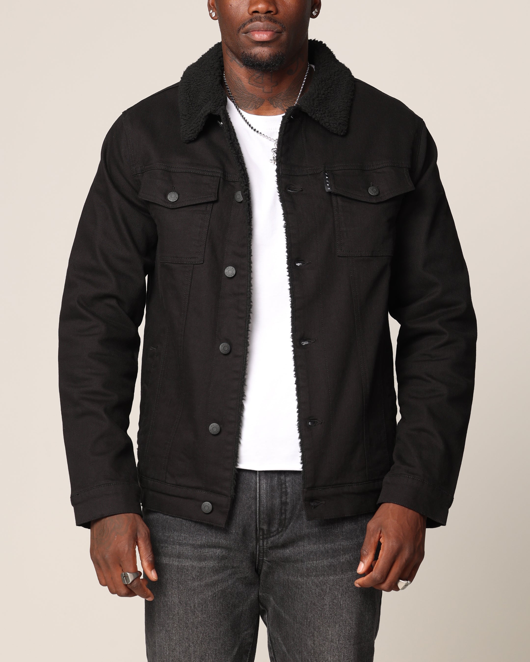 Saint Morta Sherpa Denim Jacket Black/Black | Culture Kings