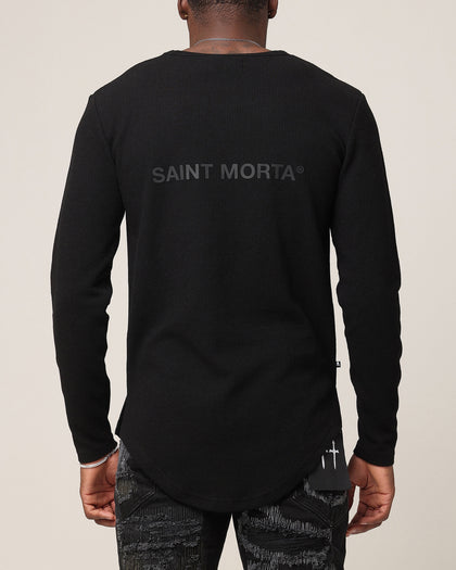 Saint Morta Men's Icon Waffle Long Sleeve T-Shirt Black/Black