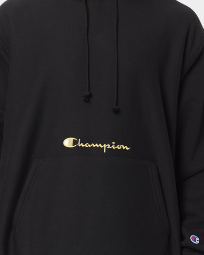 Champion Men's Rev Weave Script Hoodie Black/Gold
