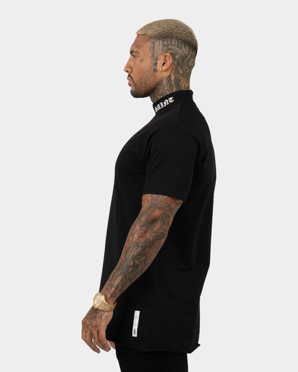 Saint Morta Old English Mock Neck T-Shirt Black/White