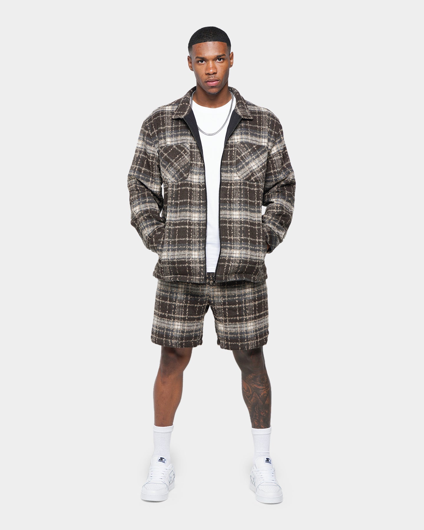 XXIII Vitus Zip Up Flannel Shacket Brown | Culture Kings