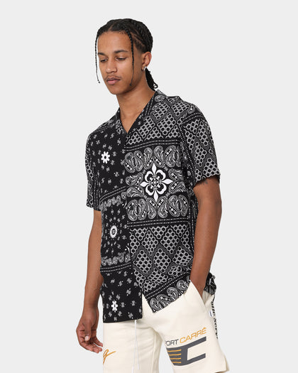Carre Bandana Ultra Short Sleeve Button Up Shirt Black