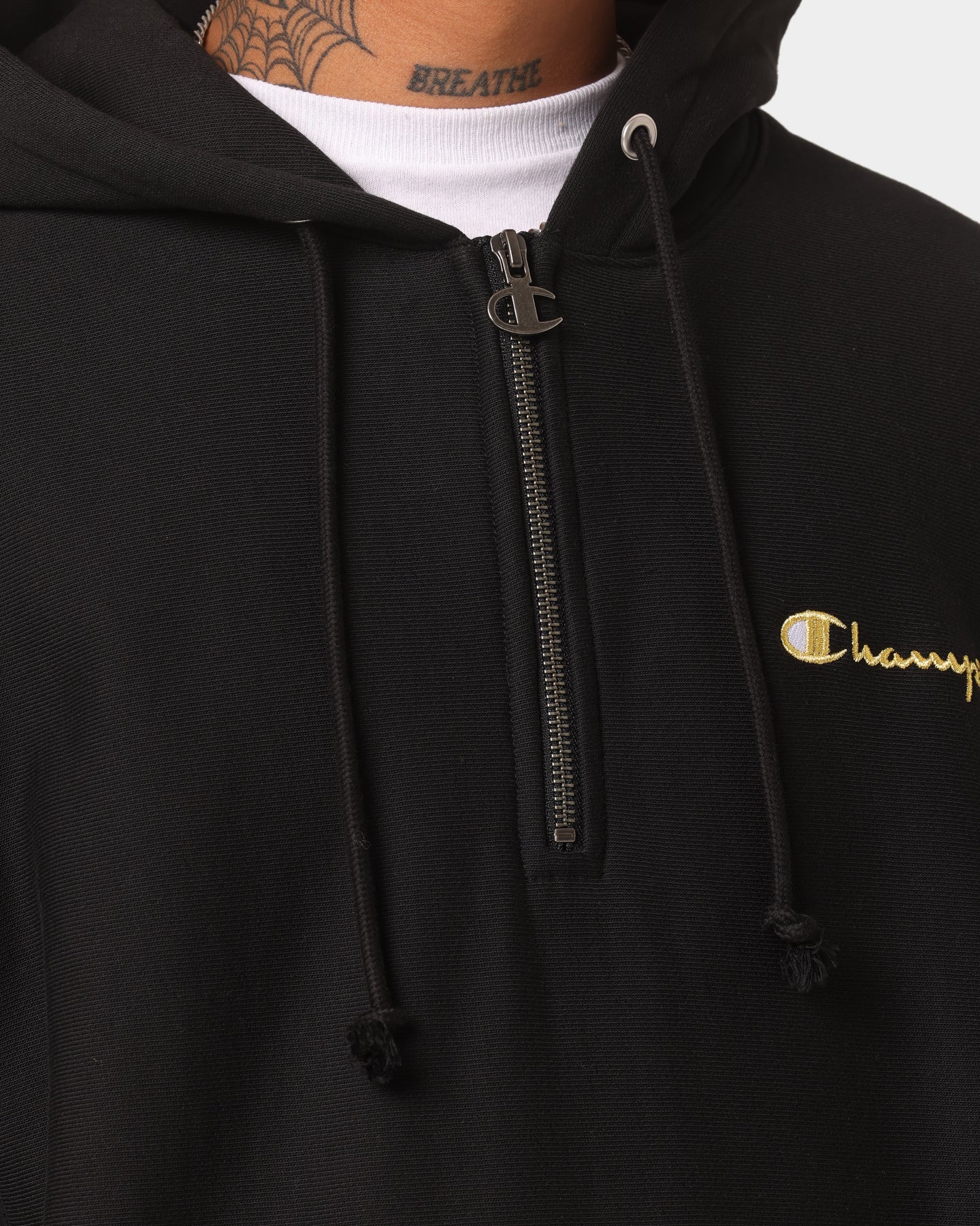 Champion Reverse Weave Quarter Zip Hoodie Black/Gold | Culture Kings