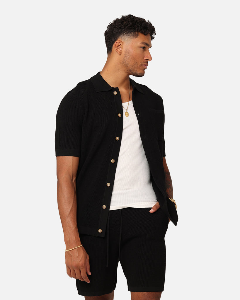 XXIII Zyair Knit Rib Button Up Shirt Black | Culture Kings
