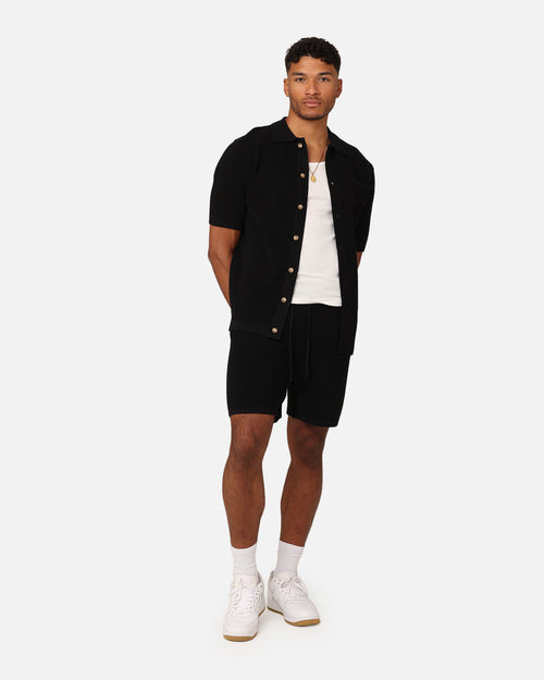 XXIII Zyair Knit Rib Button Up Shirt Black