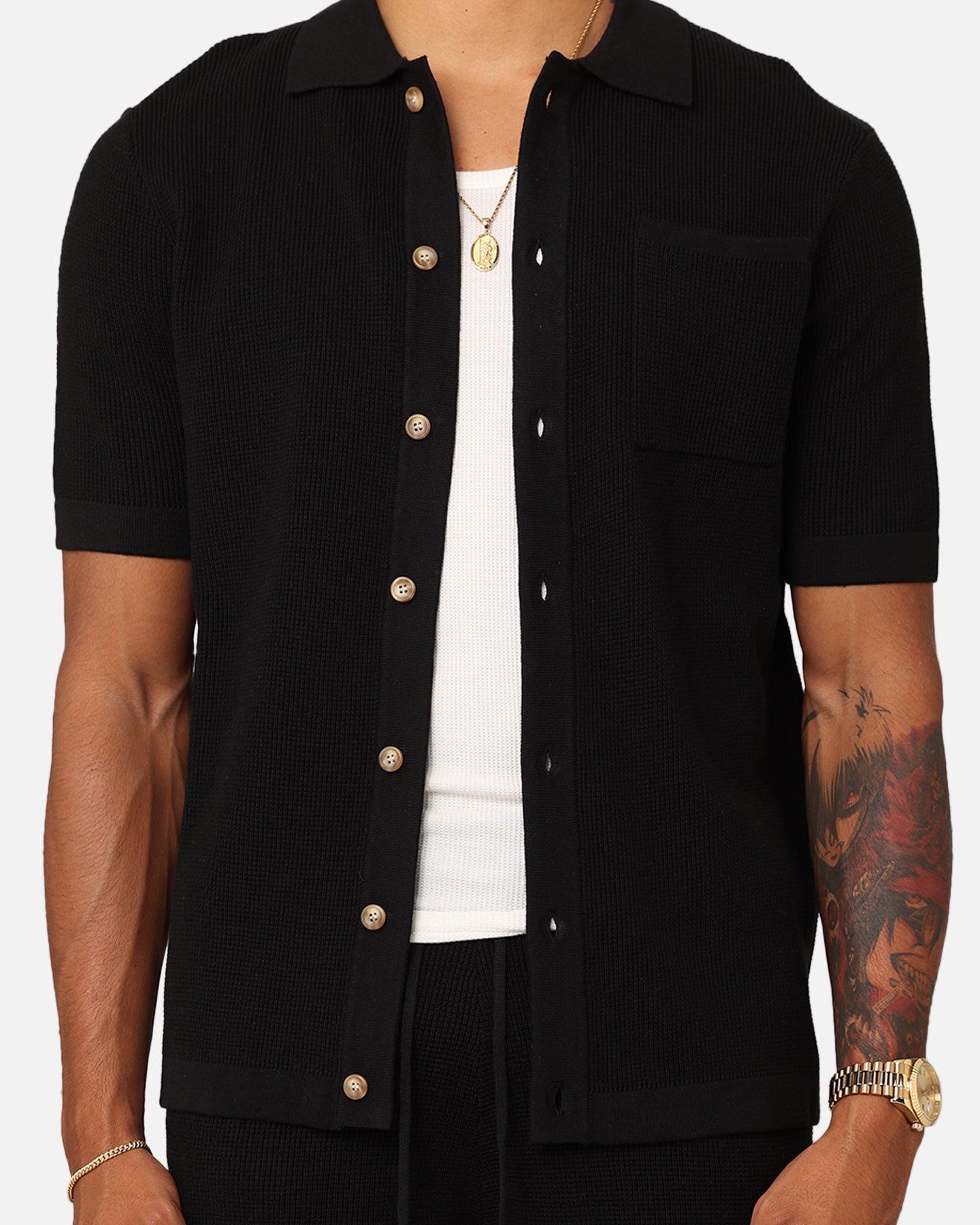 XXIII Zyair Knit Rib Button Up Shirt Black | Culture Kings