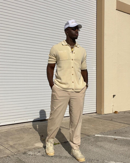 XXIII Zyair Knit Rib Button Up Shirt Cream