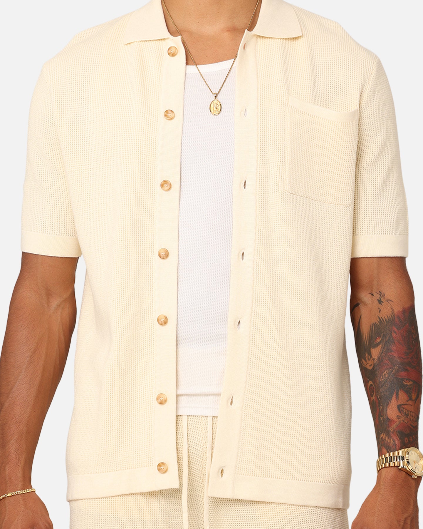 XXIII Zyair Knit Rib Button Up Shirt Cream | Culture Kings