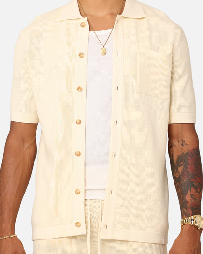 XXIII Zyair Knit Rib Button Up Shirt Cream